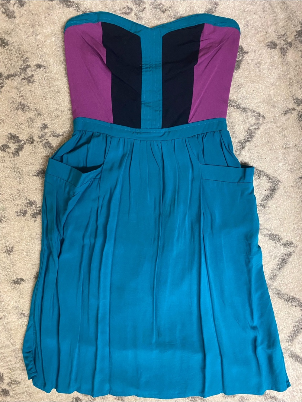 Xhilaration Teal and Purple Strapless Colorblock Dress